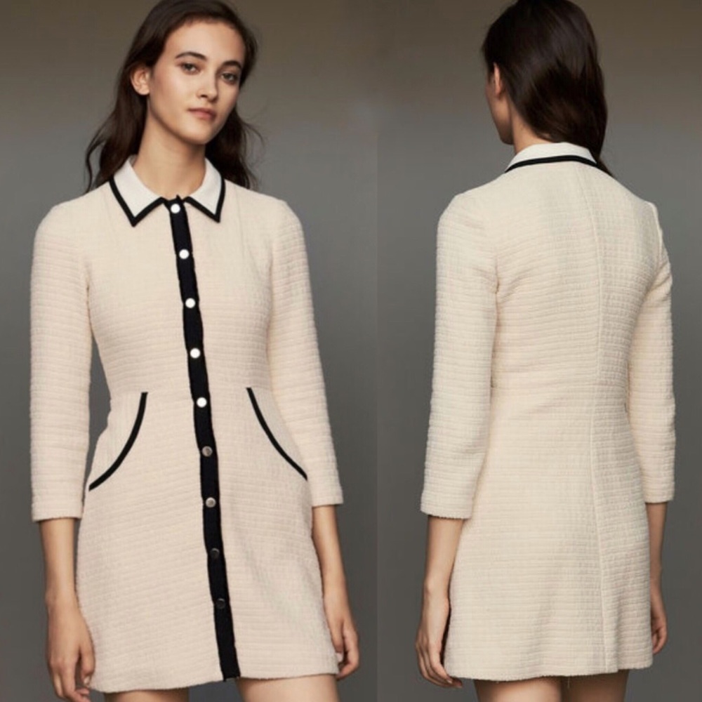 NWT Maje Renalo Tweed Mini Dress In Cream